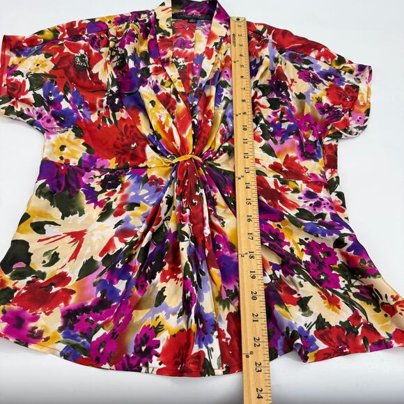 ANNE KLEIN Women Silk Gathered Front Blouse Size 8P Watercolor V-Neck Suit Layer - Picture 9 of 9